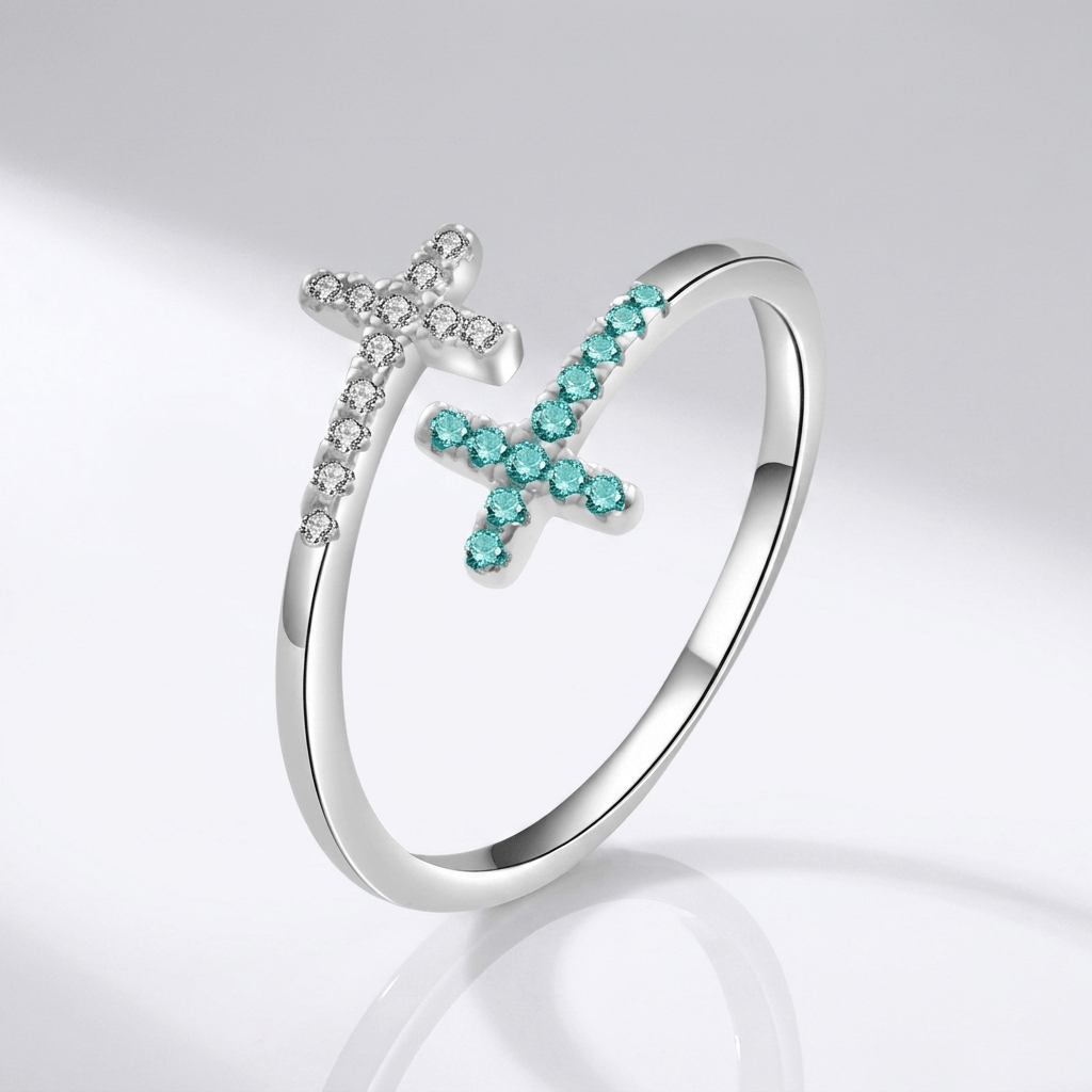 Adjustable Blue Tiffany Cross with Zircon Stones