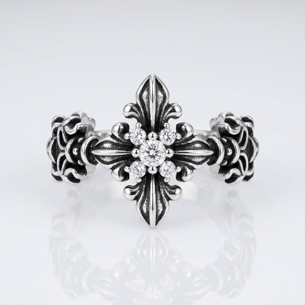 Adjustable Retro Cubic Zirconia Cross Ring