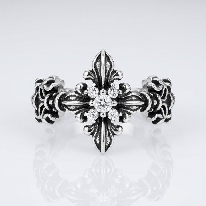 Adjustable Retro Cubic Zirconia Cross Ring