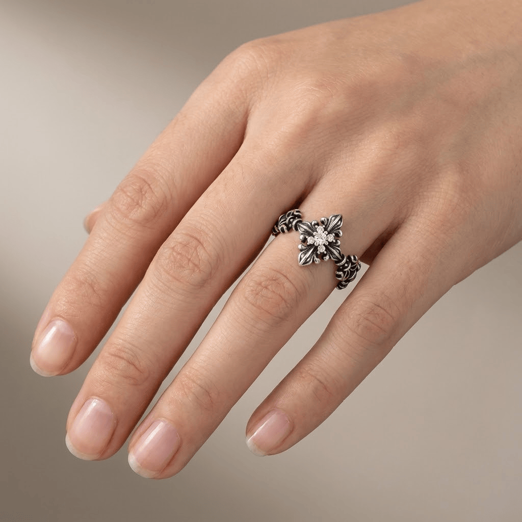 Adjustable Retro Cubic Zirconia Cross Ring