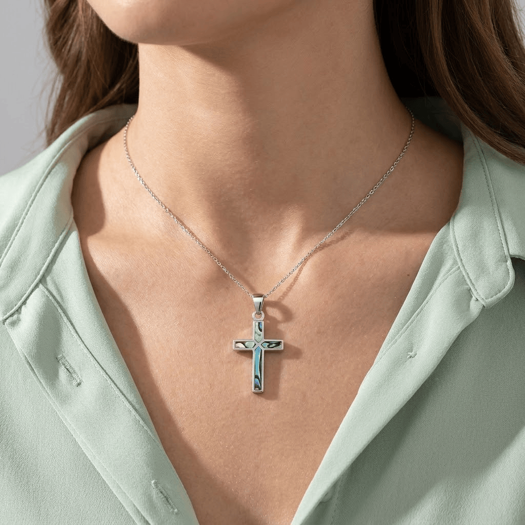 Personalized Abalone Shell Cross Necklace