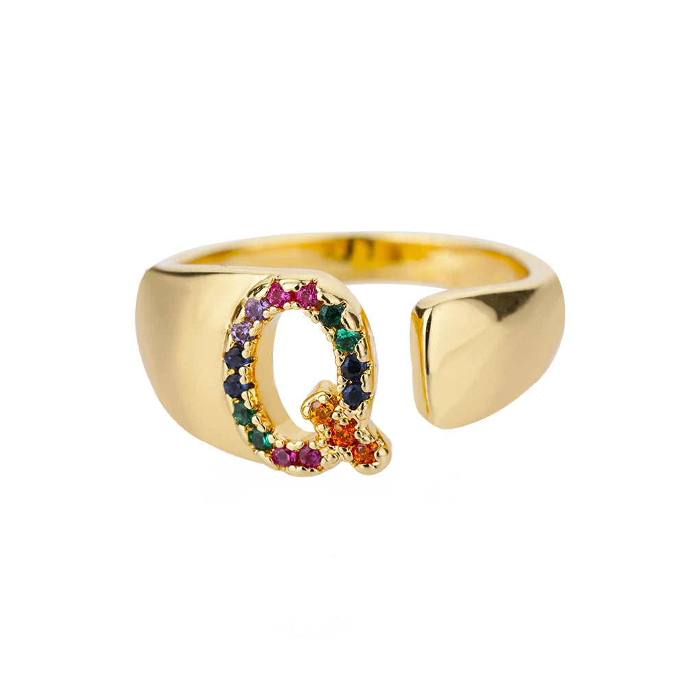 Adjustable Personalized Gold Letter Ring