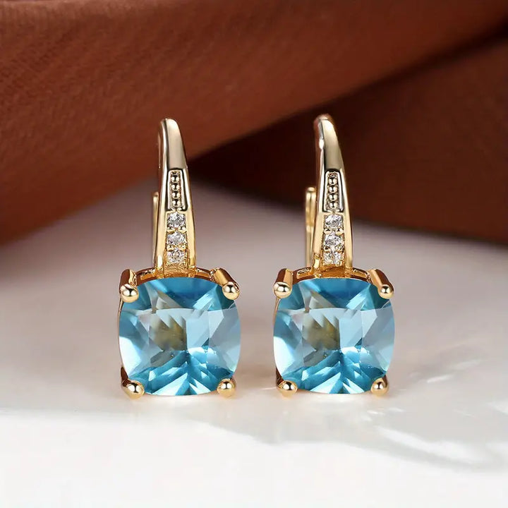 Gold Hoop Earrings with Mystic Gem