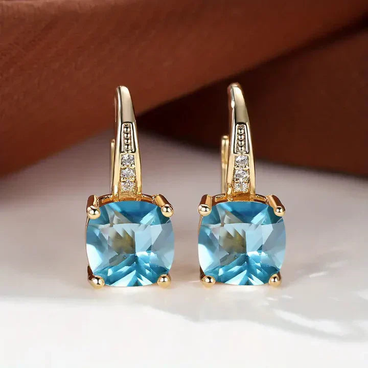 Mystical Stone Gold Hoop Earrings
