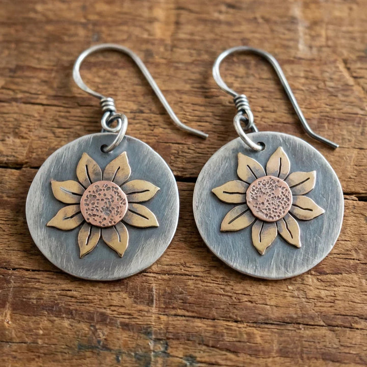 Vintage Sunflower Round Earrings