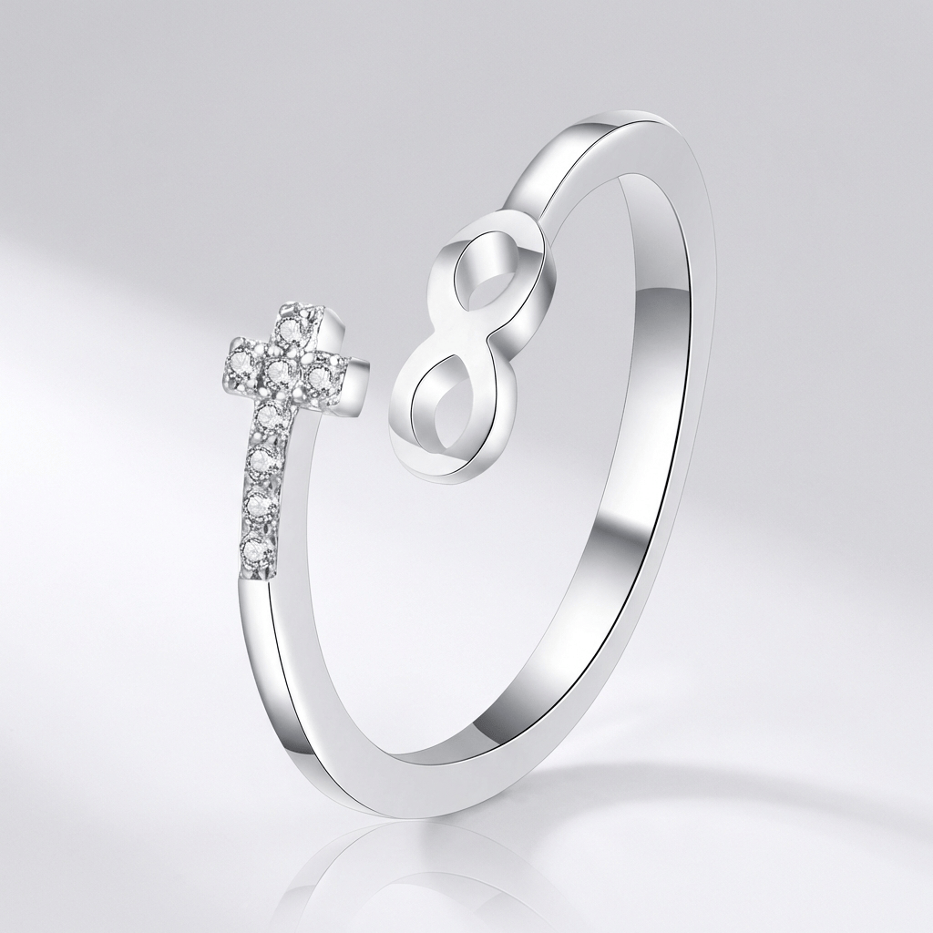 Adjustable Silver Faith & Infinity Ring