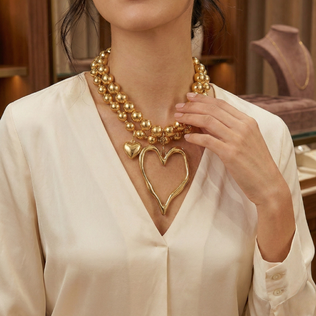 Set of 2 Heart-Shaped Bead Necklaces