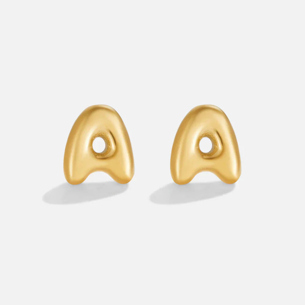 Bubble Letter Gold Earrings