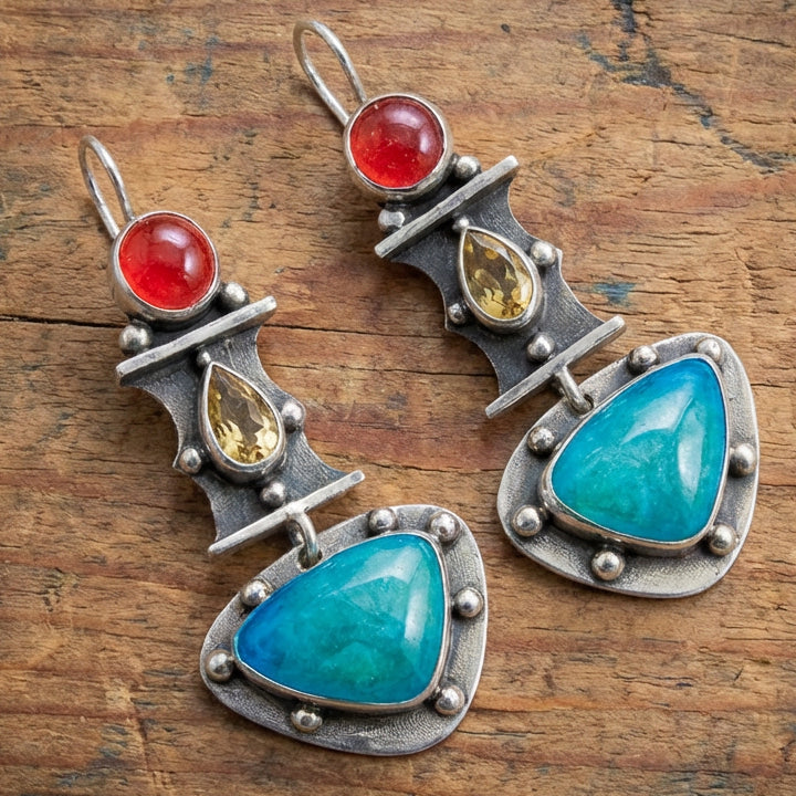 Vintage Water Drop Earrings with Blue Cubic Zirconia