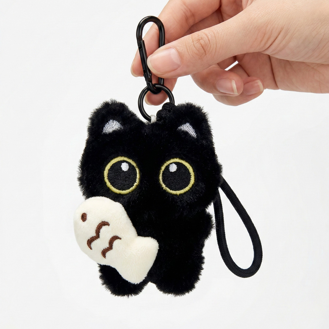 Charming Kitty White Fish Keychain