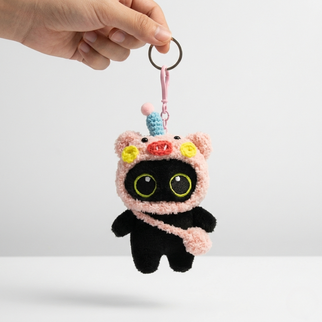 Charming Pink Pig Keychain - Pretty Kitten Design
