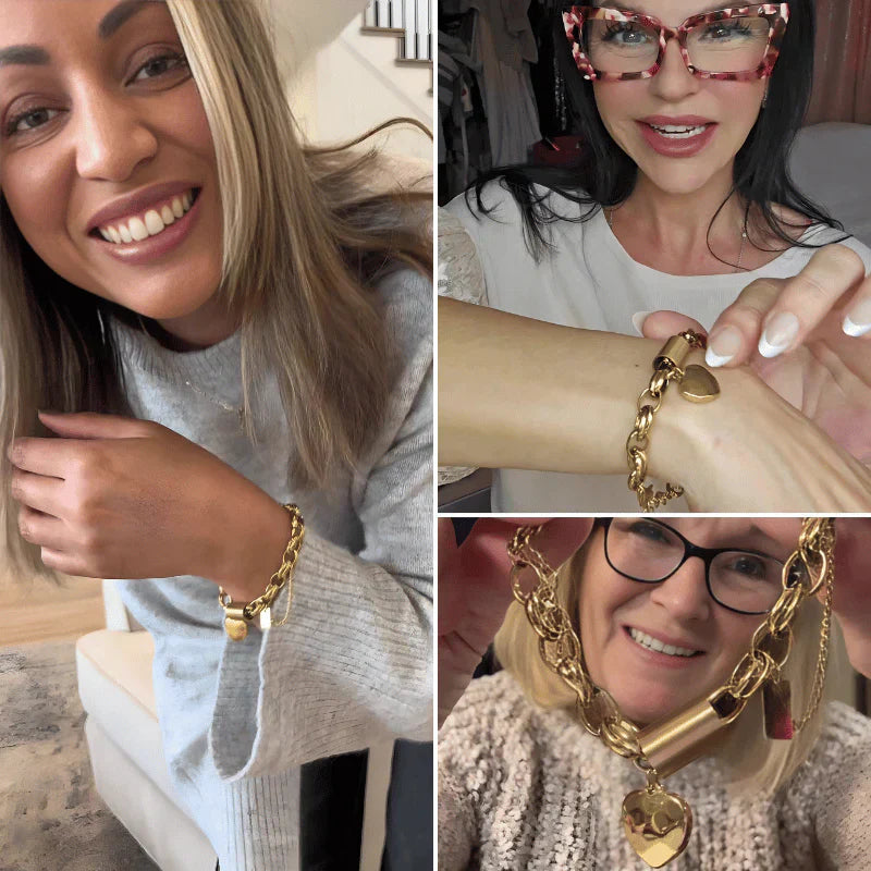 Gold Heart Charm Thick Bracelet