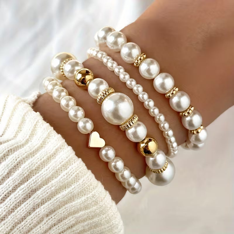 White Pearl Bracelet Set