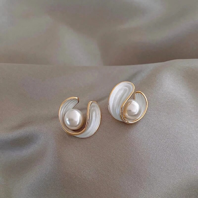Gold Luxury White Opal and Pearl Earrings
