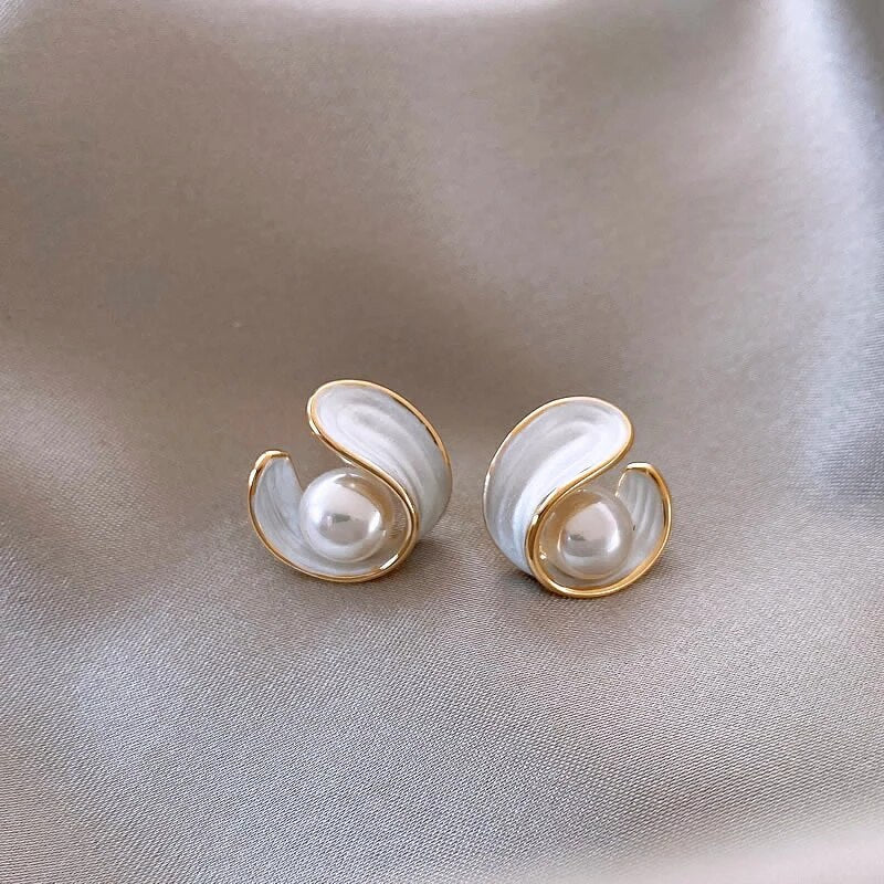 Gold Luxury White Opal and Pearl Earrings