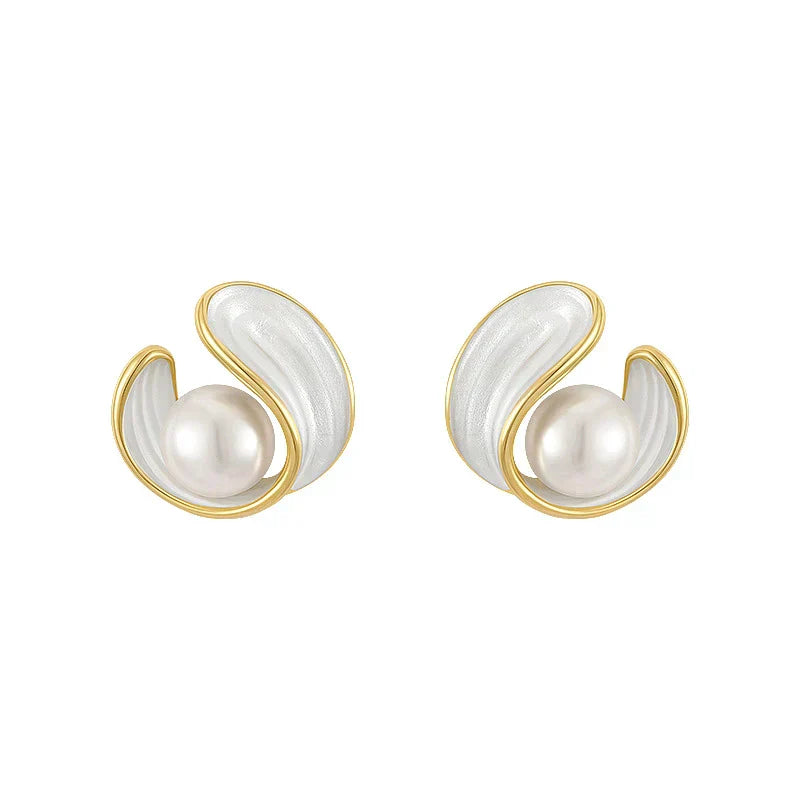 Gold Luxury White Opal and Pearl Earrings