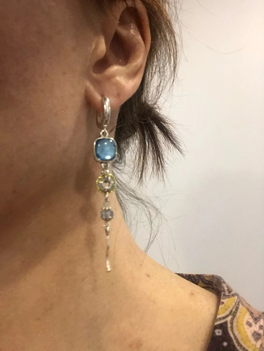 Vintage Cross Earrings with Blue Stones