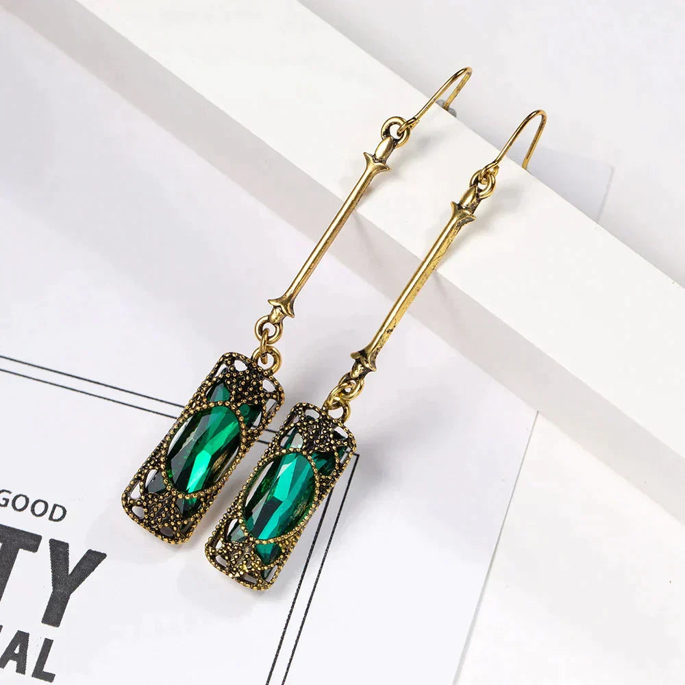 Gold Earrings with Green Pendant Charm