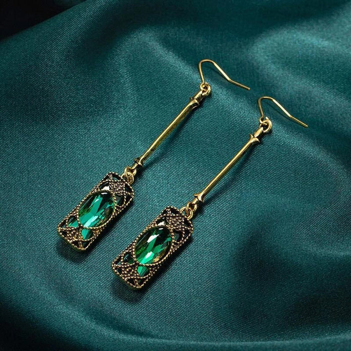Gold Earrings with Green Pendant Charm