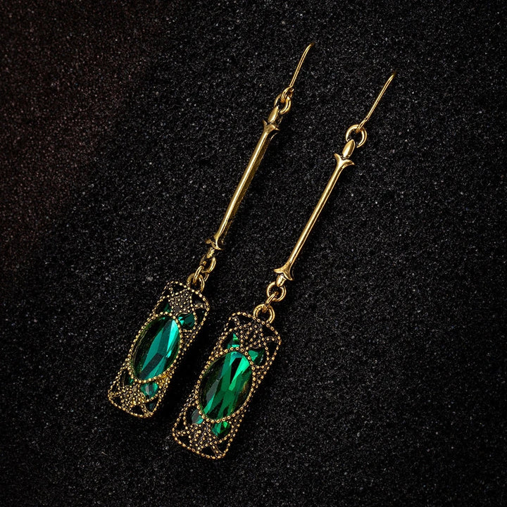 Gold Earrings with Green Pendant Charm