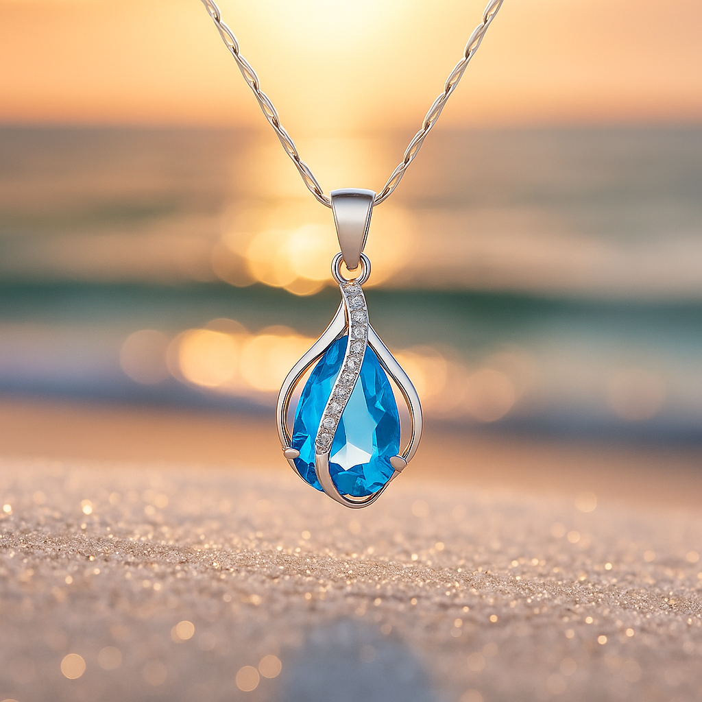 Handcrafted Blue Cubic Zirconia Light Drop Necklace