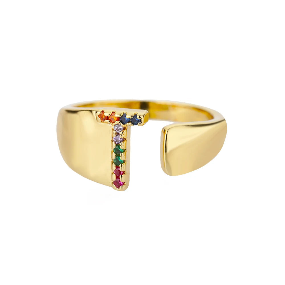 Adjustable Personalized Gold Letter Ring