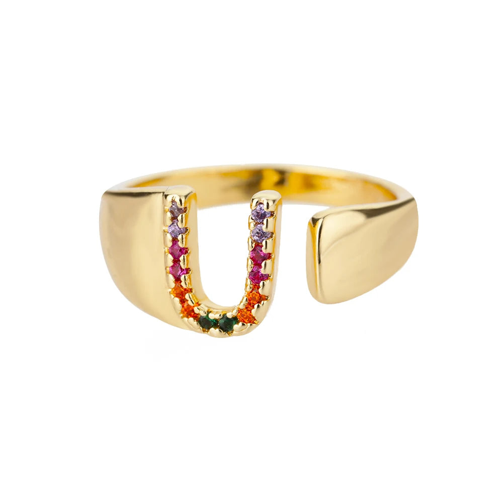 Adjustable Personalized Gold Letter Ring