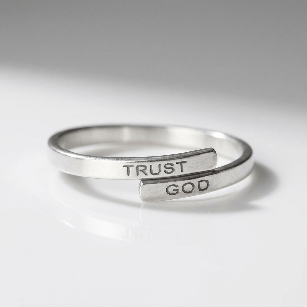 Adjustable Silver Engraved Ring - 'Trust in God'