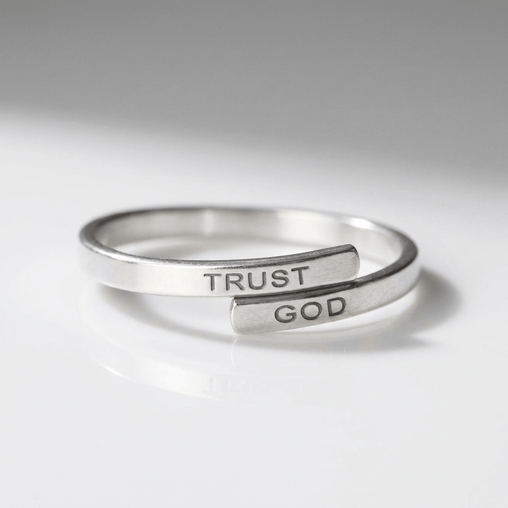 Adjustable Silver Engraved Ring - 'Trust in God'