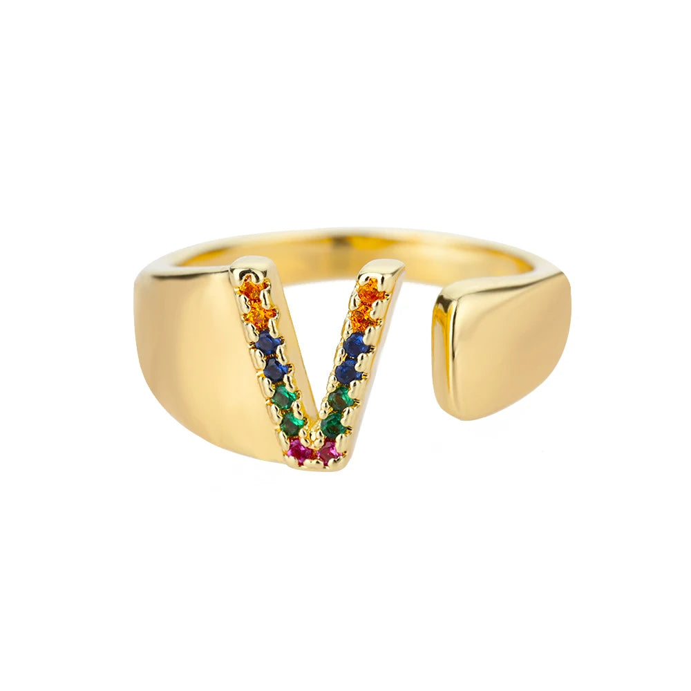Adjustable Personalized Gold Letter Ring