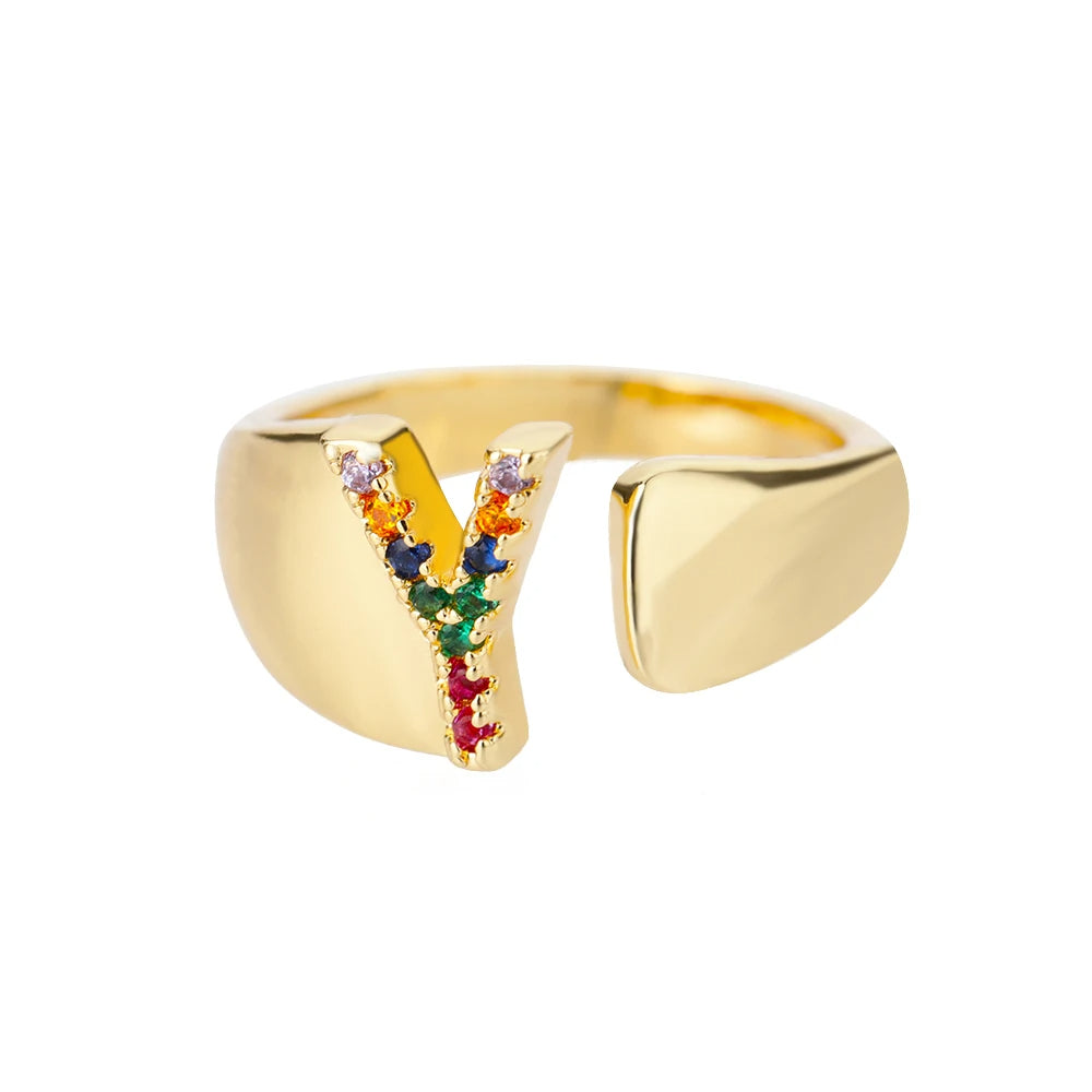 Adjustable Personalized Gold Letter Ring
