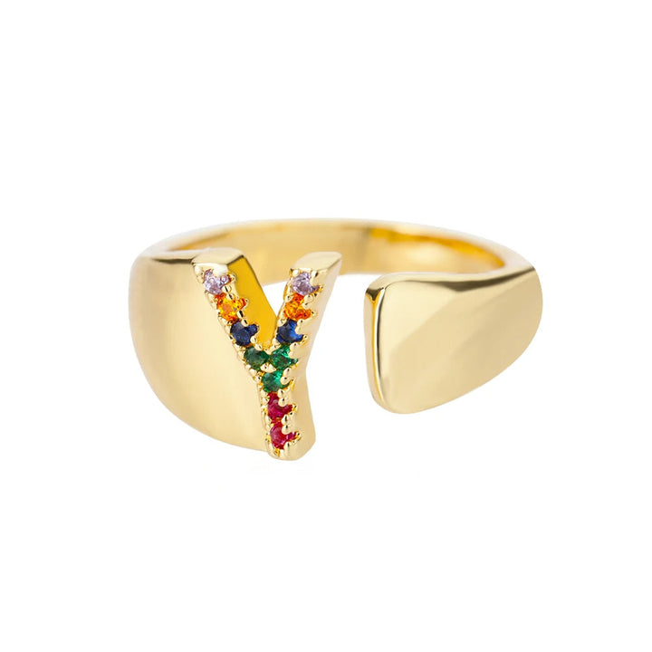 Adjustable Personalized Gold Letter Ring