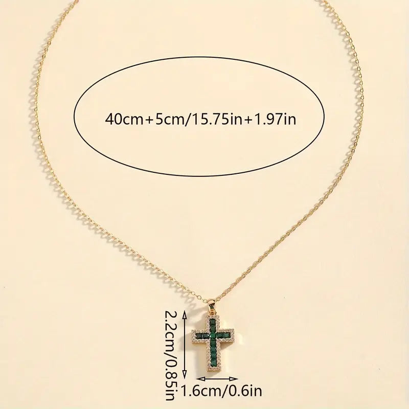 Elegant Gold Necklace with Emerald Cross Pendant