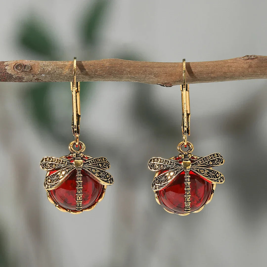 Antique Silver Dragonfly Sphere Earrings