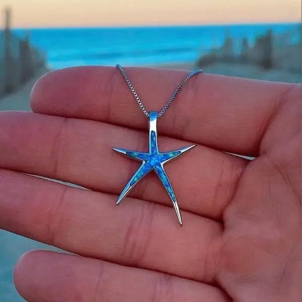 Blue and Silver Opal Starfish Necklace