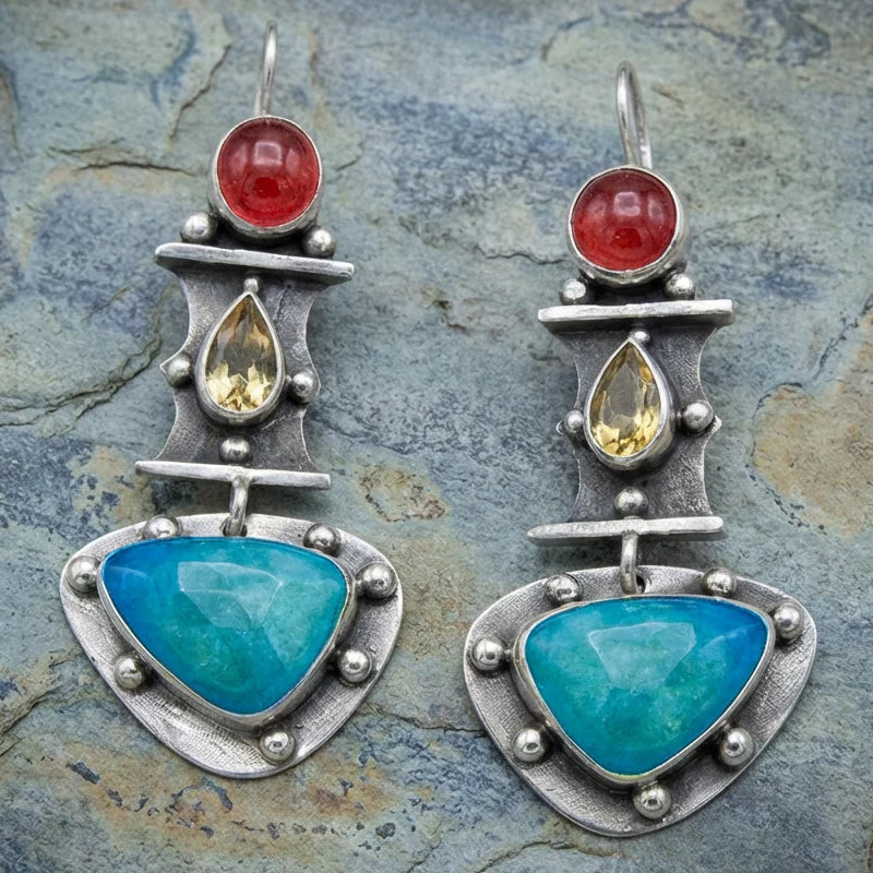 Vintage Water Drop Earrings with Blue Cubic Zirconia