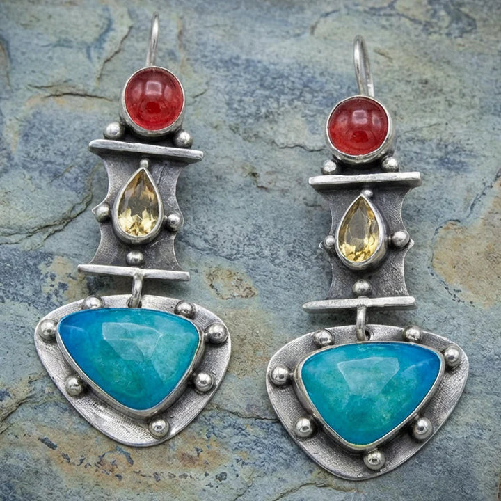 Vintage Water Drop Earrings with Blue Cubic Zirconia