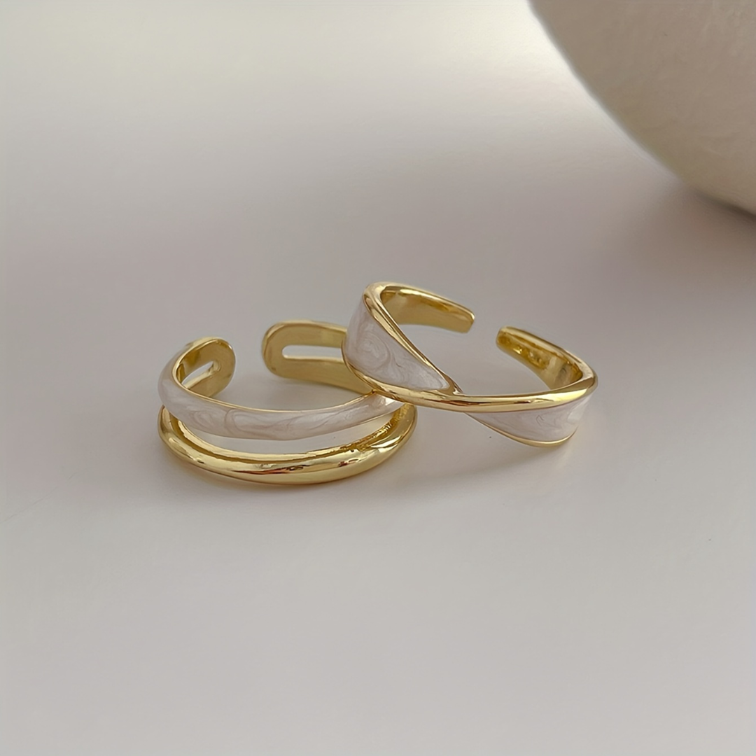 Gold and Mother of Pearl Bicolor Ring Set
