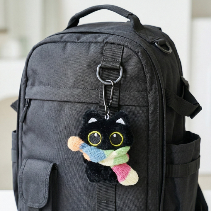 Charming Kitty Rainbow Scarf Keychain