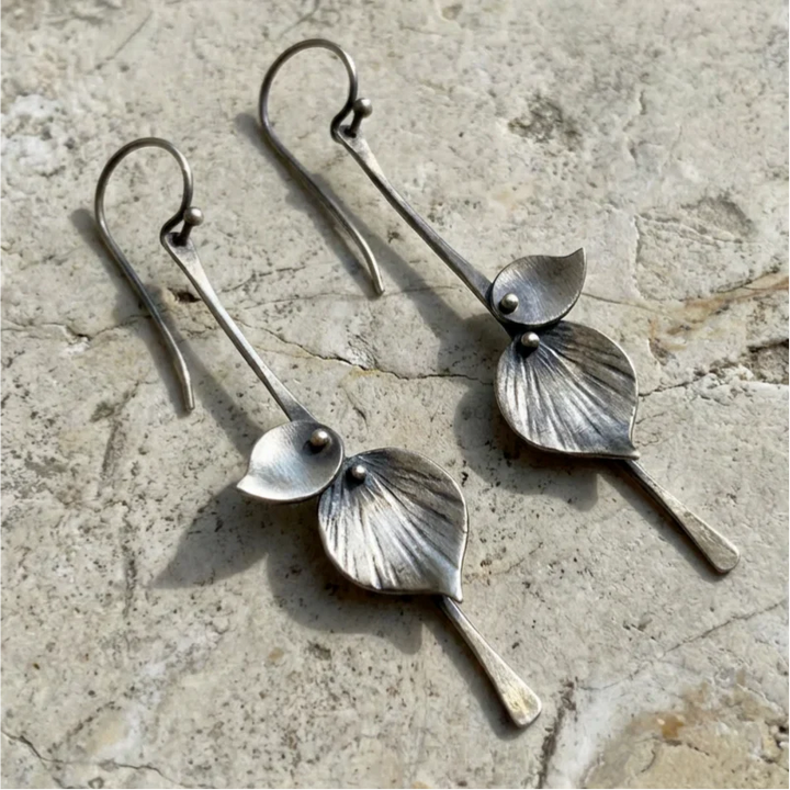 Bohemian Silver Leaf Earrings