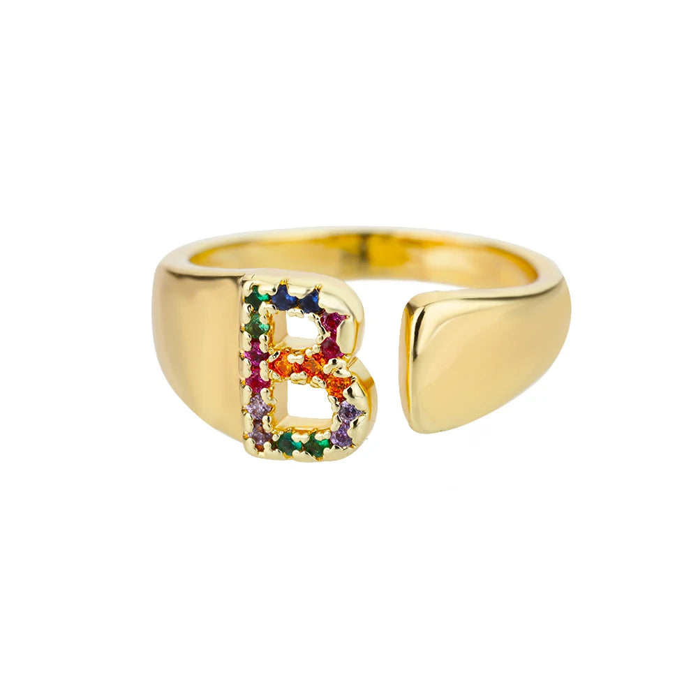 Adjustable Personalized Gold Letter Ring