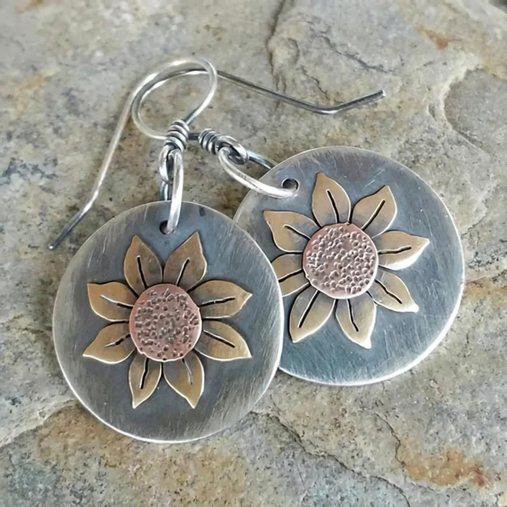 Vintage Sunflower Round Earrings