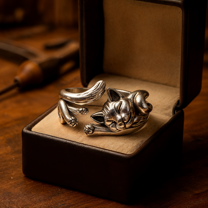 Adjustable Vintage Silver Cat Ring