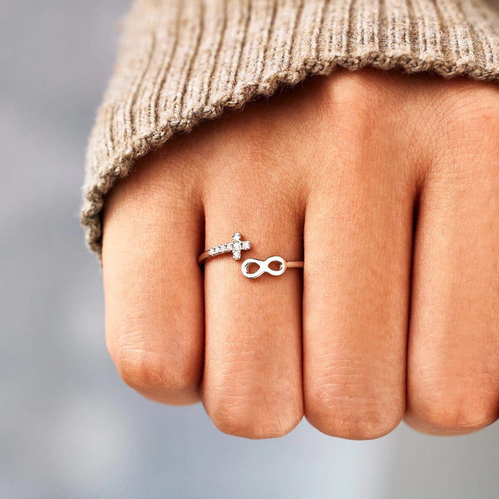 Adjustable Silver Faith & Infinity Ring