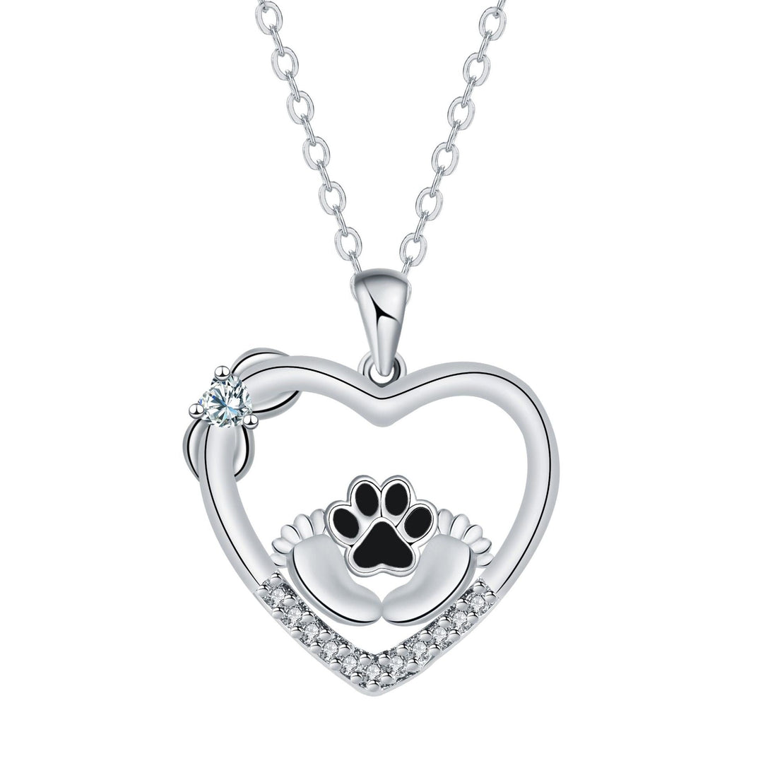 Paw Print Pendant Necklace with Zirconia Accents