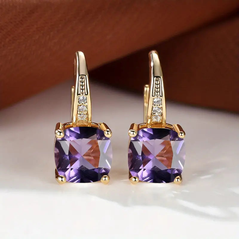 Gold Hoop Earrings with Mystic Gem