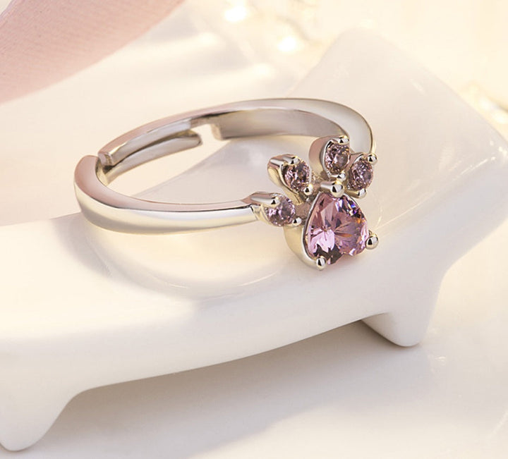 4-Piece Rose Gold Paw Jewelry Set with Zircon Heart for Women
