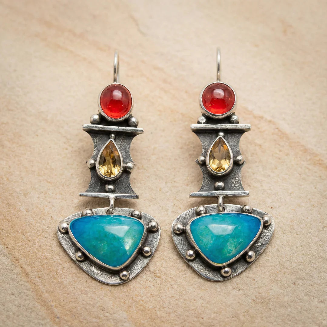 Vintage Water Drop Earrings with Blue Cubic Zirconia