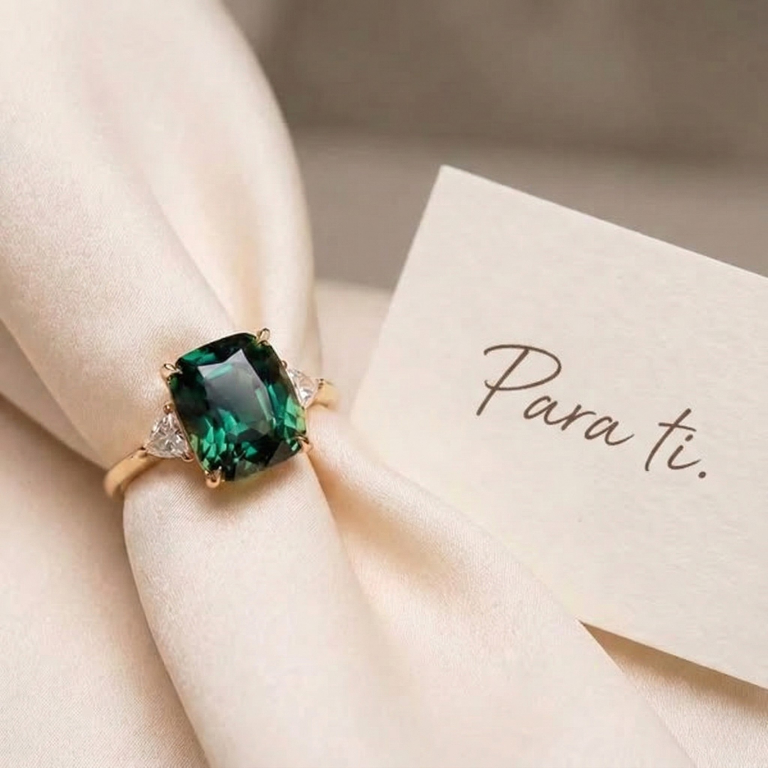 Gold Ring with Green Gemstone" can be rewritten as "Green Gemstone Gold Ring.
