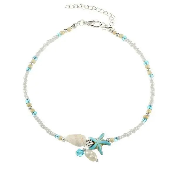 Star, Shell, and Natural Stone Anklet
